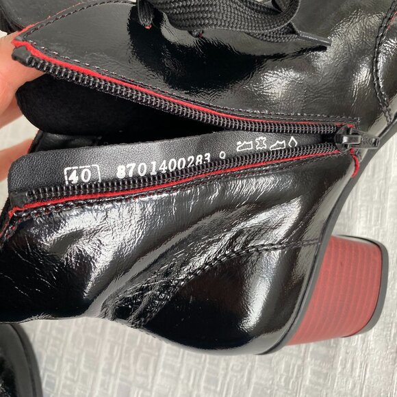 Remonte Patent Leather Black & Red Ankle Boots Sz 8.5 - Picture 11 of 16